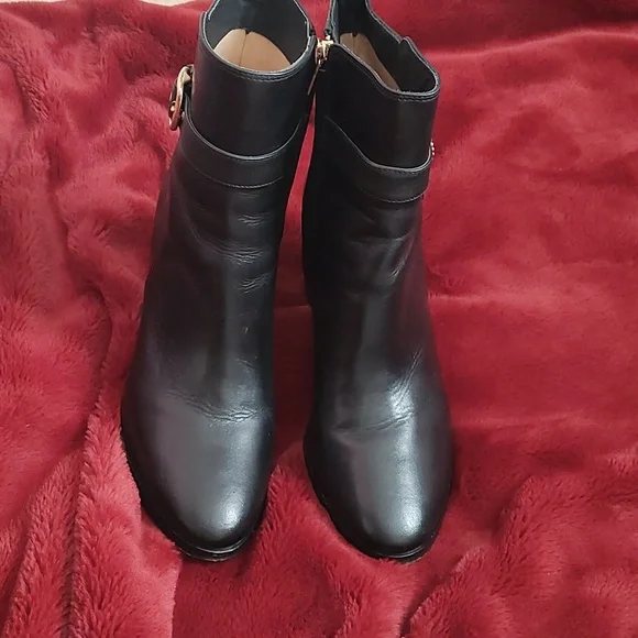 Coach Black Ankle Boots with Gold Buckle - Picture 3 of 5